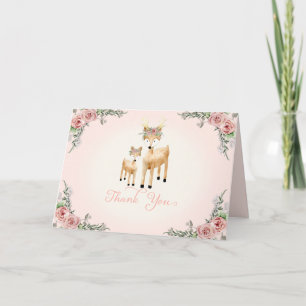 Tarjeta De Agradecimiento Woodland Forest Deer Boho Rose Floral Thank You