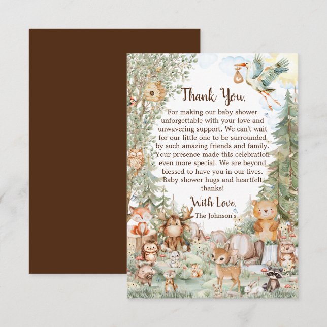 Tarjeta De Agradecimiento Woodland Forest Neutral Baby Shower (Anverso / Reverso)