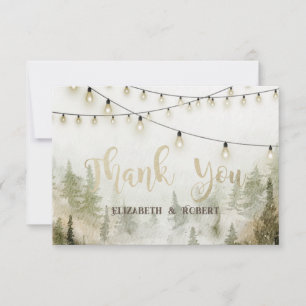 Tarjeta De Agradecimiento Woodland, Forest,Pine Trees,String Lights
