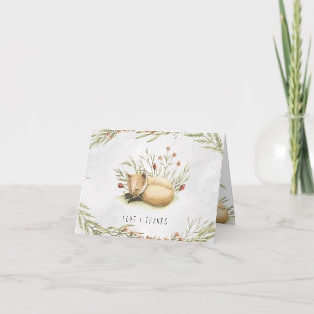 Tarjeta De Agradecimiento Woodland Fox | Forest Baby Shower Gracias (Anverso)
