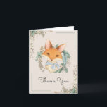 Tarjeta De Agradecimiento Woodland Fox Ilustracion Baby Shower Gracias<br><div class="desc">Un estilo vintage dulce nota de agradecimiento que se coordina con una suite de productos para dar la bienvenida a un niño, este diseño tiene un adorable ilustracion de zorro de bosque. Tiene una bufanda azul atada alrededor de su cuello y está rodeado por una corona floral con adornos florales...</div>