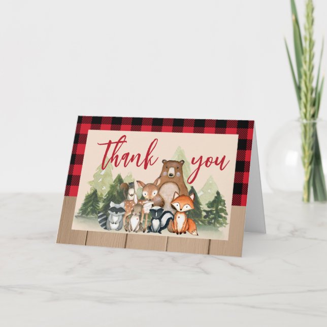 Tarjeta De Agradecimiento Woodland Lumberjack Baby Shower (Anverso)