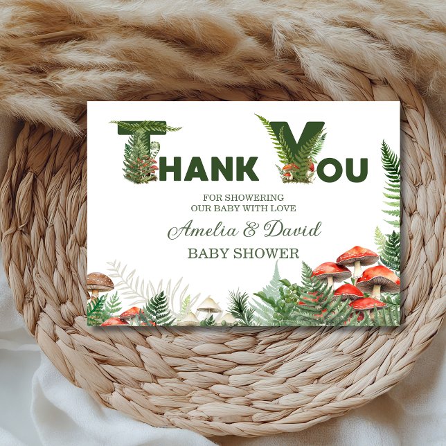 Tarjeta De Agradecimiento Woodland Mushroom & Fern Baby Shower (Subido por el creador)