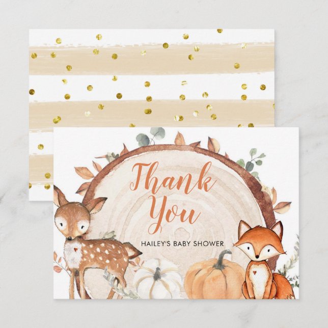 Tarjeta De Agradecimiento Woodland Oh Boy Pumpkin Baby Shower Gracias Tarjet (Anverso / Reverso)