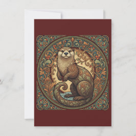 Tarjeta De Agradecimiento Woodland Otter Nordic Folk Art Flat Thank You