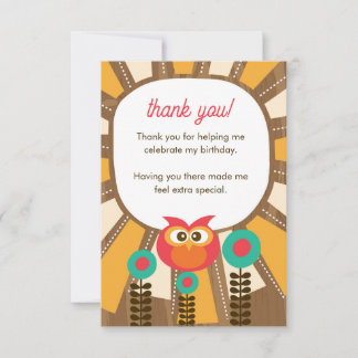 Tarjeta De Agradecimiento Woodland Owl First Birthday Thank you  – One Year 