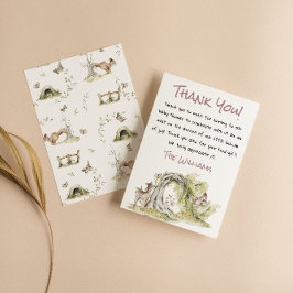 Tarjeta De Agradecimiento Woodland Pink Girl Wild Forest Cute Baby Shower