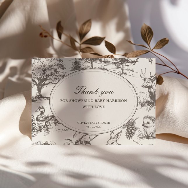 Tarjeta De Agradecimiento Woodland Sketched Allover Print Baby Shower (Subido por el creador)
