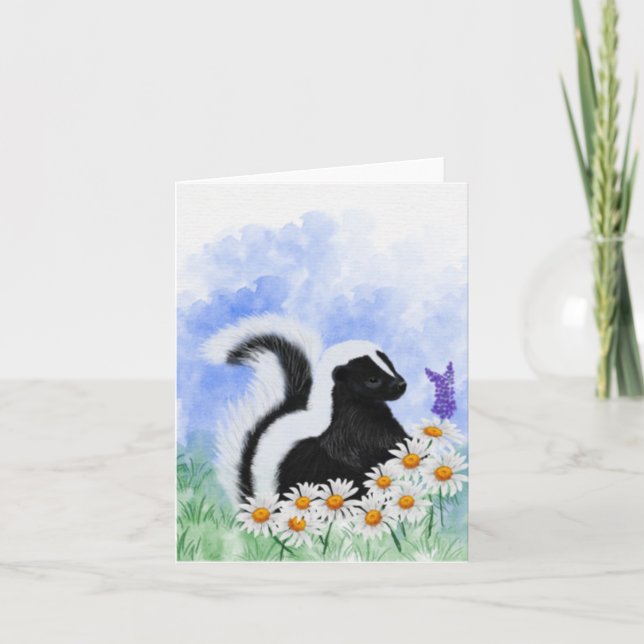 Tarjeta De Agradecimiento Woodland Skunk in Daisy Meadow Small Greeting Card (Anverso)
