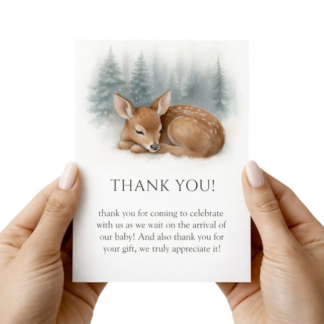 Tarjeta De Agradecimiento Woodland Sleeping Baby Deer Winter Baby Shower (Woodland Sleeping Baby Deer Winter Baby Shower Thank You Card)
