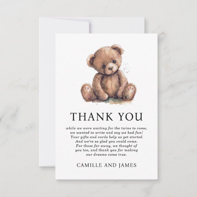 Tarjeta De Agradecimiento Woodland Teddy Bear Baby Shower Gracias (Anverso)