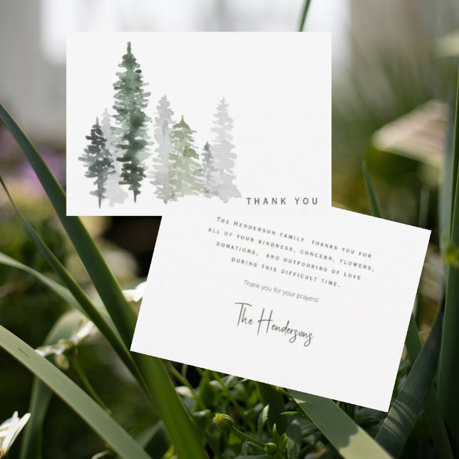 Tarjeta De Agradecimiento Woodland Watercolor Bereavement Gracias (Subido por el creador)