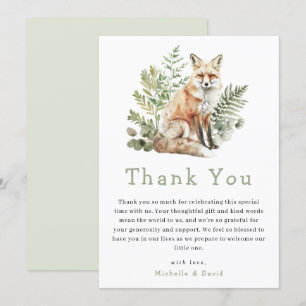 Tarjeta De Agradecimiento Woodland Watercolor Fox Baby Shower Gracias