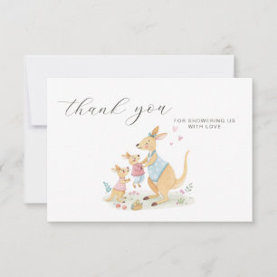 Tarjeta De Agradecimiento Woodland Watercolor Kangaroo Family Baby Shower