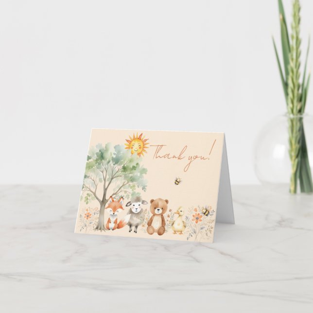 Tarjeta De Agradecimiento Woodland Wildlife Baby Shower Pale Peach (Anverso)