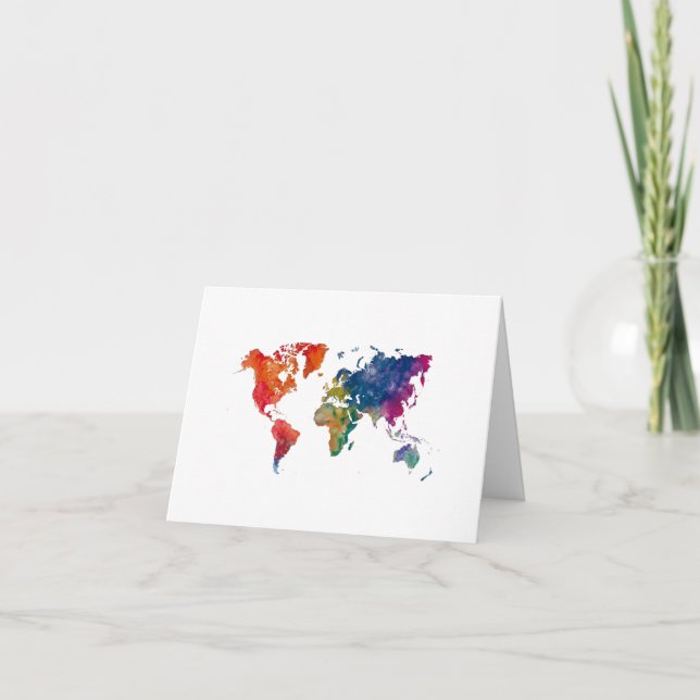 Tarjeta De Agradecimiento World map in watercolor (Anverso)