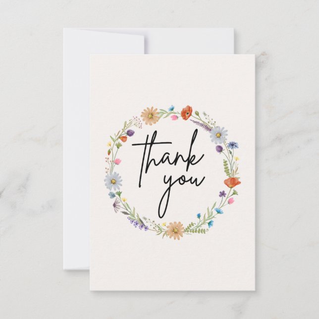 Tarjeta De Agradecimiento Wreath de flores silvestres acuáticas (Anverso)