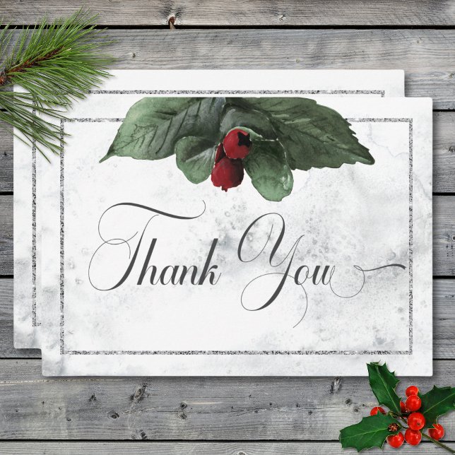 Tarjeta De Agradecimiento Wreath de invierno y Boda del Cardenal Rojo (Winter Wreath & Red Cardinal Wedding Thank You Card)