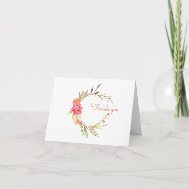 Tarjeta De Agradecimiento Wreath de Watercolor Garden (Anverso)