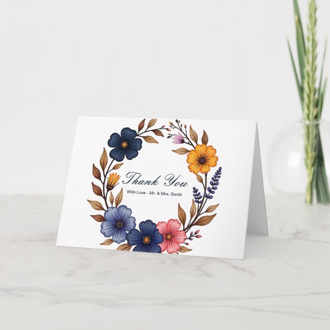Tarjeta De Agradecimiento Wreath floral personalizada Gracias (Anverso)