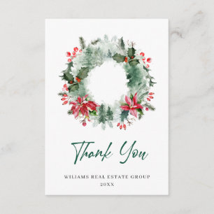 Tarjeta De Agradecimiento Wreath Holly Berry Pine Forest Navidades