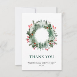 Tarjeta De Agradecimiento Wreath Holly Berry Pine Forest Navidades