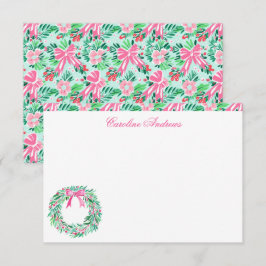 Tarjeta De Agradecimiento Wreath Preppy Pink & Green Palm Beach