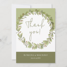 Tarjeta De Agradecimiento Wreath verde romántico artístico