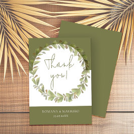 Tarjeta De Agradecimiento Wreath verde romántico artístico