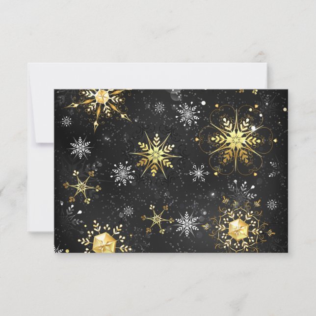 Tarjeta De Agradecimiento Xmas Golden Snowflakes on Black Background (Anverso)