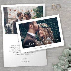 Tarjeta de agradecimiento y amor con guión blanco