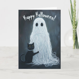 Tarjeta De Agradecimiento Yarn Ghost and Black Cat