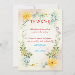 Tarjeta De Agradecimiento Yellow and Pink Floral Wedding Thank You Card