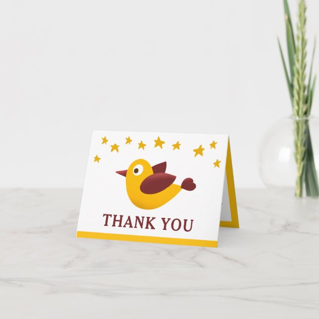 Tarjeta De Agradecimiento Yellow Bird Baby Shower Thank You Card (Anverso)