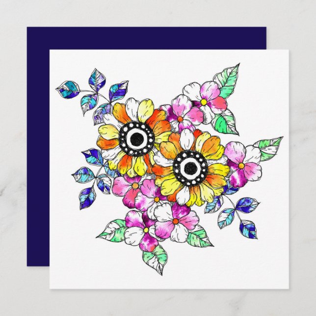 Tarjeta De Agradecimiento yellow floral decoration (Anverso / Reverso)