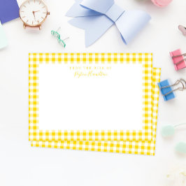 Tarjeta De Agradecimiento Yellow Gingham Check Personal Stationery