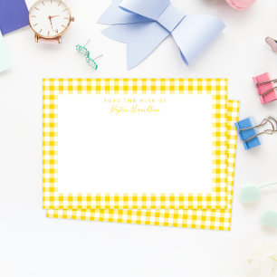 Tarjeta De Agradecimiento Yellow Gingham Check Personal Stationery