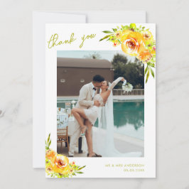 Tarjeta De Agradecimiento Yellow Green Watercolor Floral Romantic Wedding