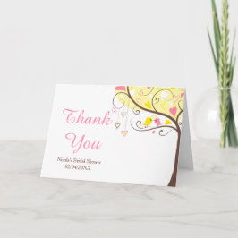Tarjeta De Agradecimiento Yellow & Pink Floral Bird Bridal Shower Thank You