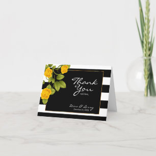 Tarjeta De Agradecimiento Yellow Roses on Black and White Stripes