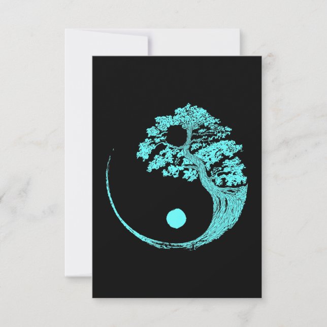 Tarjeta De Agradecimiento Yin Yang Turquoise Blue Bonsai Tree Japonés (Anverso)
