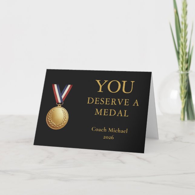 Tarjeta De Agradecimiento You Deserve a Medal Coach Elegant Funny Team  (Anverso)