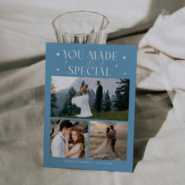 Tarjeta De Agradecimiento You Made It Special Wedding Photo Denim Blue (Subido por el creador)