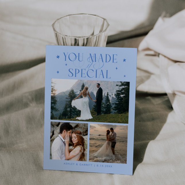 Tarjeta De Agradecimiento You Made It Special Wedding Photo Icy Blue (Subido por el creador)