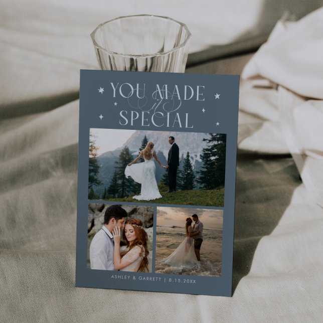 Tarjeta De Agradecimiento You Made It Special Wedding Photo Slate Blue (Subido por el creador)
