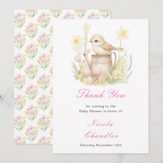 Tarjeta De Agradecimiento Zapatilla de pájaros de primavera puede Baby Showe (Anverso / Reverso)