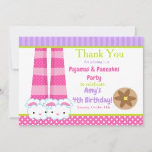 Tarjeta De Agradecimiento Zapatillas de conejito Pijamas y Panqueques Fiesta