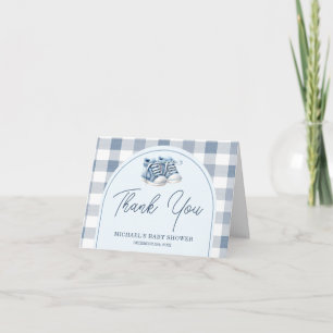 Tarjeta De Agradecimiento Zapatos Azules de Bebé Botines de Gingham Plegados