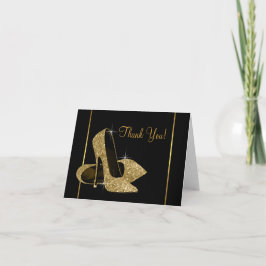 Tarjeta De Agradecimiento Zapatos de Tacón Alto Negro y Dorado Gracias