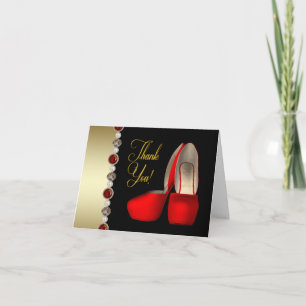 Tarjeta De Agradecimiento Zapatos de Tacón Alto Perlas Negro Rojo Dorado Gra